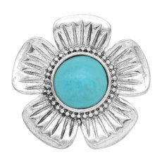 20MM flower snap silver  Plated with turquoise snap button