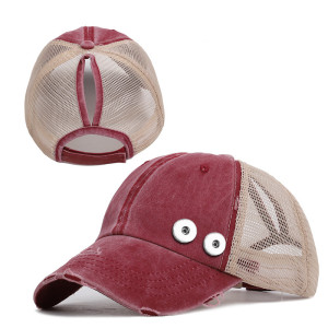 Distressed ponytail baseball cap summer sunscreen fit 18mm snap button beige snap button jewelry