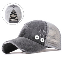 Distressed ponytail baseball cap summer sunscreen fit 18mm snap button beige snap button jewelry