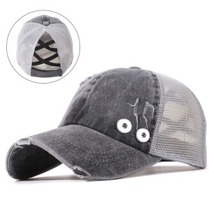 Distressed ponytail baseball cap summer sunscreen fit 18mm snap button beige snap button jewelry