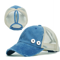 Distressed ponytail baseball cap summer sunscreen fit 18mm snap button beige snap button jewelry