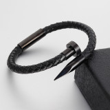 20.5CM leather bracelet Stainless steel leather braided bracelet