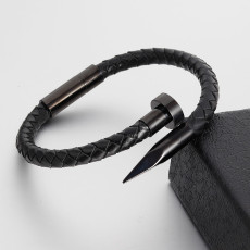 20.5CM leather bracelet Stainless steel leather braided bracelet