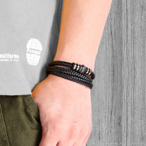 21CM  leather bracelet Stainless steel leather braided bracelet