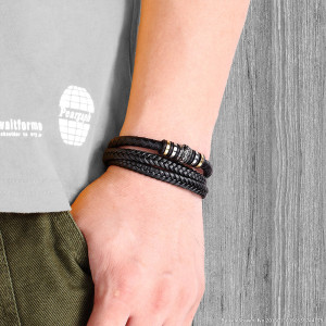21CM  leather bracelet Stainless steel leather braided bracelet