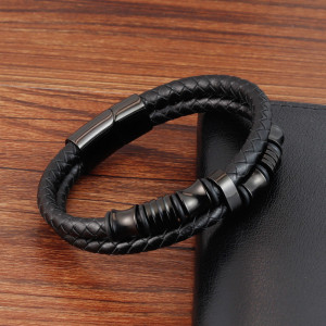 21CM  leather bracelet Stainless steel leather braided bracelet