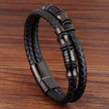 21CM  leather bracelet Stainless steel leather braided bracelet