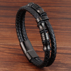 21CM  leather bracelet Stainless steel leather braided bracelet