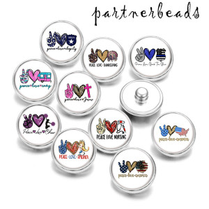 20MM  Peace  love  Faith   Print   glass  snaps buttons