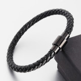 20.5CM leather bracelet Stainless steel leather braided bracelet