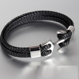 20.5CM  Anchor leather bracelet Stainless steel leather braided bracelet