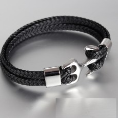 20.5CM  Anchor leather bracelet Stainless steel leather braided bracelet