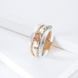 Bohemian multilayer leather crystal stone bracelet, gold and silver symmetrical multilayer all-match leather woven bracelet