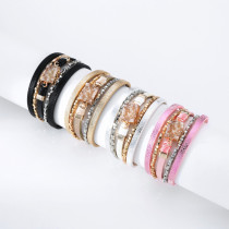 Bohemian multilayer leather crystal stone bracelet, gold and silver symmetrical multilayer all-match leather woven bracelet