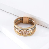 Bohemian multilayer leather crystal stone bracelet, gold and silver symmetrical multilayer all-match leather woven bracelet
