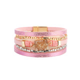 Bohemian multilayer leather crystal stone bracelet, gold and silver symmetrical multilayer all-match leather woven bracelet