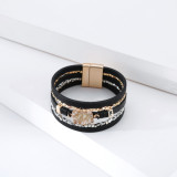 Bohemian multilayer leather crystal stone bracelet, gold and silver symmetrical multilayer all-match leather woven bracelet