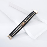 Bohemian multilayer leather crystal stone bracelet, gold and silver symmetrical multilayer all-match leather woven bracelet