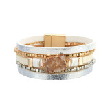 Bohemian multilayer leather crystal stone bracelet, gold and silver symmetrical multilayer all-match leather woven bracelet