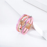 Bohemian multilayer leather crystal stone bracelet, gold and silver symmetrical multilayer all-match leather woven bracelet