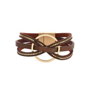 Minimalist multi-layer geometric ring magnetic buckle leather bracelet Light luxury symmetrical leather jewelry bracelet