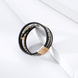 Bohemian multilayer leather crystal stone bracelet, gold and silver symmetrical multilayer all-match leather woven bracelet