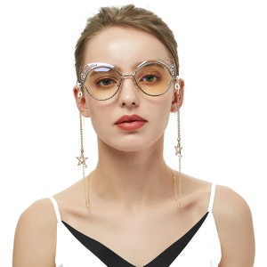 Popular metal glasses rope golden five-star pearl pendant glasses chain anti-lost hanging neck (five-pointed star + beads)