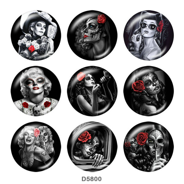 20MM   skull   girl   Print   glass  snaps buttons