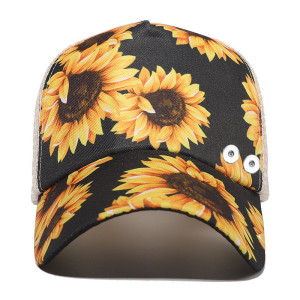 Flower summer sunscreen sun protection peaked cap ponytail cap fit 18mm snap button beige snap button jewelry