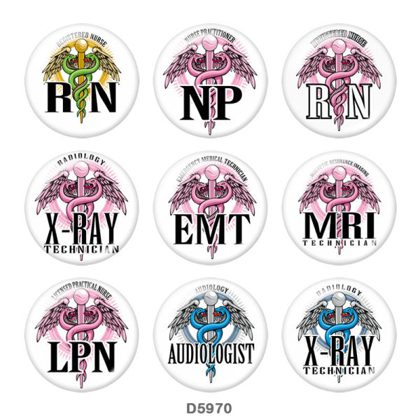 20MM   Nurse   Print   glass  snaps buttons