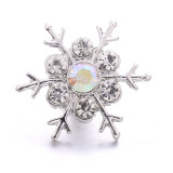 20MM snowflake  metal silver plated with Rhinestone snap charms snaps jewelry