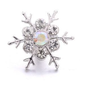20MM snowflake  metal silver plated with Rhinestone snap charms snaps jewelry