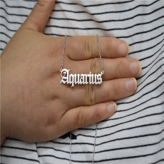 45CM New Stainless Steel Twelve Constellation Necklace Ancient English Letter Clavicle Necklace