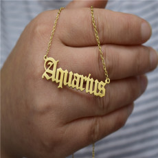 45CM New Stainless Steel Twelve Constellation Necklace Ancient English Letter Clavicle Necklace