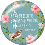 20MM   Flower  words   Print   glass  snaps buttons