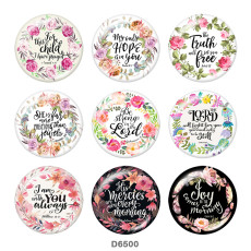 20MM   Flower  words   Print   glass  snaps buttons