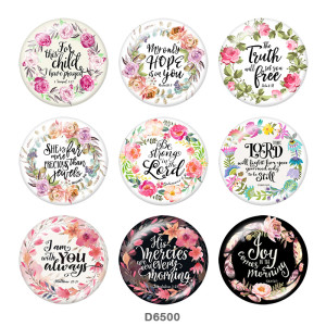 20MM   Flower  words   Print   glass  snaps buttons