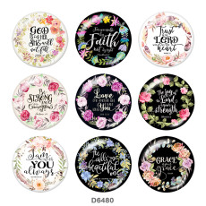 20MM   Flower  words   Print   glass  snaps buttons