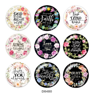 20MM   Flower  words   Print   glass  snaps buttons