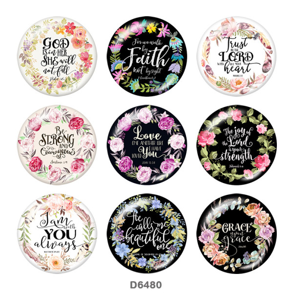20MM   Flower  words   Print   glass  snaps buttons