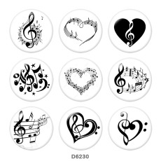 20MM   Music  Print   glass  snaps buttons