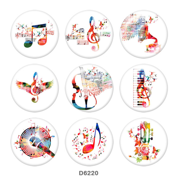 20MM   Music  Print   glass  snaps buttons