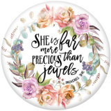20MM   Flower  words   Print   glass  snaps buttons