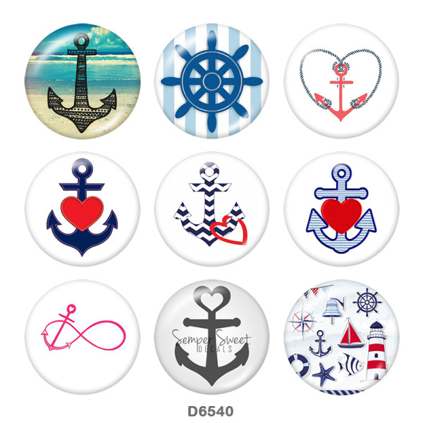 20MM  Ship's   anchor   Print   glass  snaps buttons  Beach Ocean
