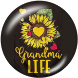 20MM Sun Flower  words   Print   glass  snaps buttons