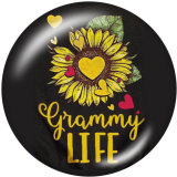 20MM Sun Flower  words   Print   glass  snaps buttons