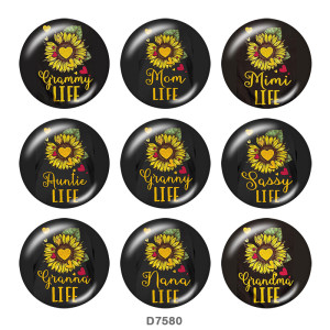 20MM Sun Flower  words   Print   glass  snaps buttons