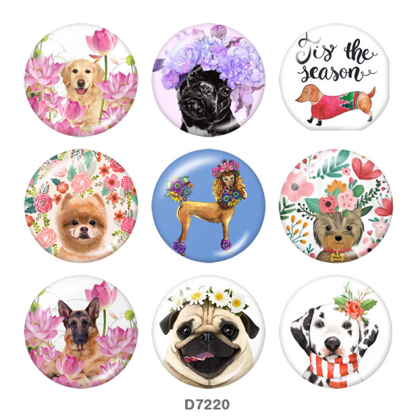 20MM  Flower   Dog   Print   glass  snaps buttons