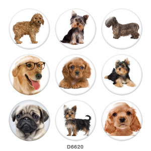 20MM  Dog   Print   glass  snaps buttons