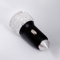 New diamond car mobile phone safety hammer charger dual USB fast charging diamond car mobile phone aluminum alloy car charger